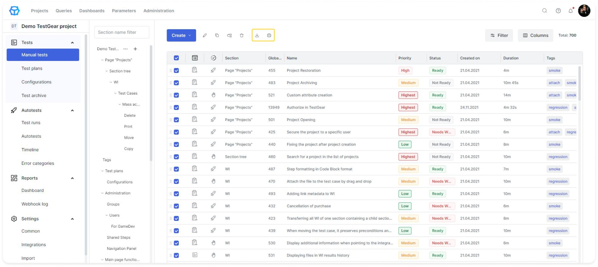 Export your test cases in xlsx or PDF to share freely with other stakeholders (ALL) 9